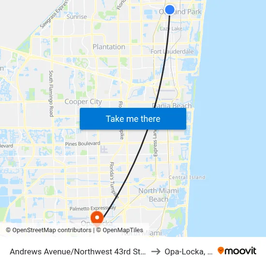 Andrews Avenue/Northwest 43rd Street to Opa-Locka, FL map