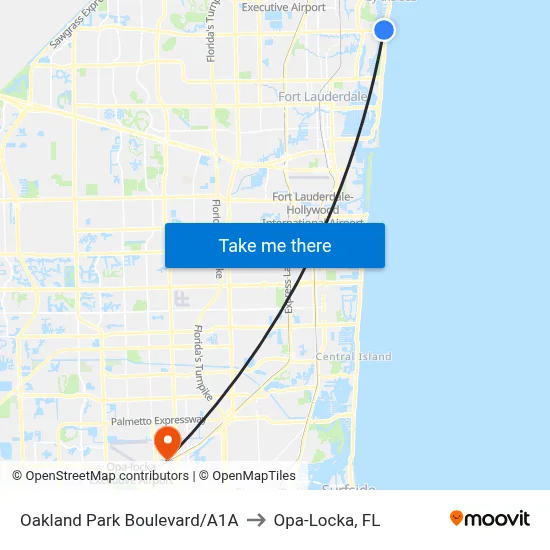 Oakland Park Boulevard/A1A to Opa-Locka, FL map