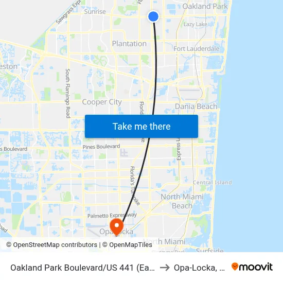 Oakland Park Boulevard/US 441 (East) to Opa-Locka, FL map