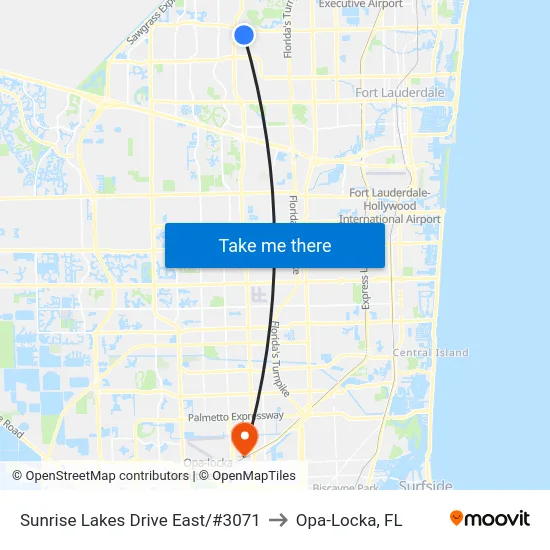 Sunrise Lakes Drive East/#3071 to Opa-Locka, FL map