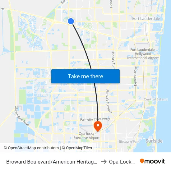 Broward Boulevard/American Heritage School to Opa-Locka, FL map