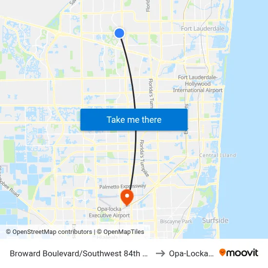 Broward Boulevard/Southwest 84th Avenue to Opa-Locka, FL map