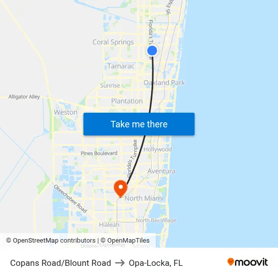Copans Road/Blount Road to Opa-Locka, FL map