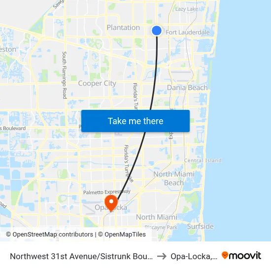Northwest 31st Avenue/Sistrunk Boulevard to Opa-Locka, FL map