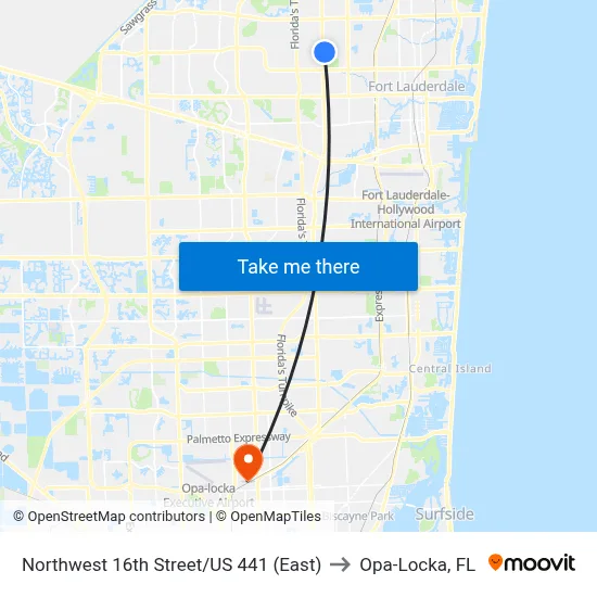 Northwest 16th Street/US 441 (East) to Opa-Locka, FL map