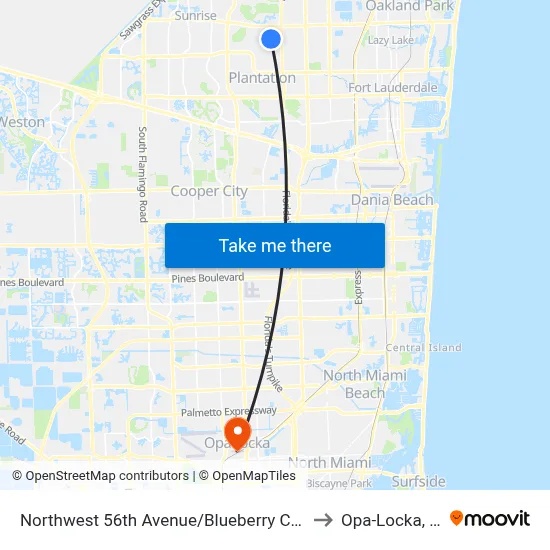 Northwest 56th Avenue/Blueberry Circle to Opa-Locka, FL map