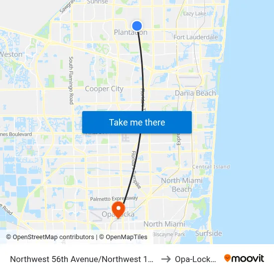 Northwest 56th Avenue/Northwest 13th Court to Opa-Locka, FL map