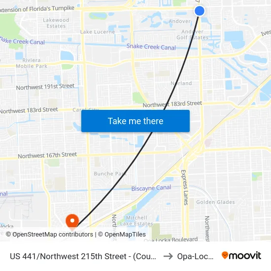 US 441/Northwest 215th Street - (County Line Road) to Opa-Locka, FL map