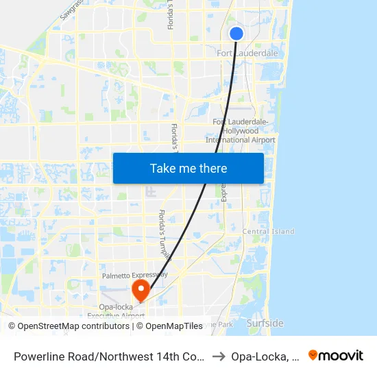 Powerline Road/Northwest 14th Court to Opa-Locka, FL map
