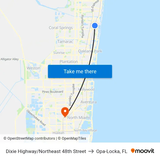 Dixie Highway/Northeast 48th Street to Opa-Locka, FL map