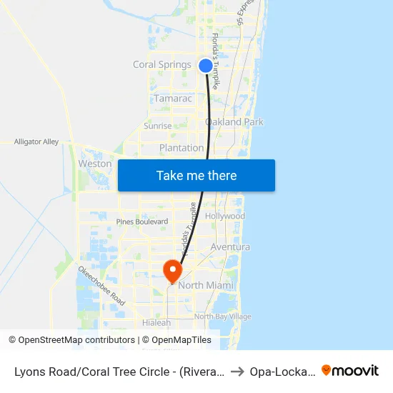 Lyons Road/Coral Tree Circle - (Rivera Palms) to Opa-Locka, FL map