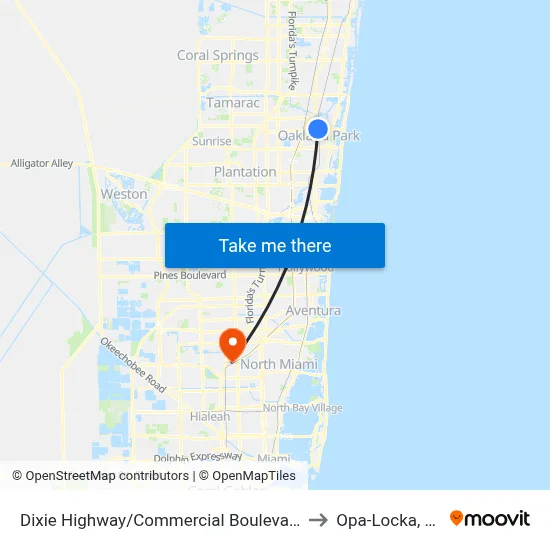 Dixie Highway/Commercial Boulevard to Opa-Locka, FL map