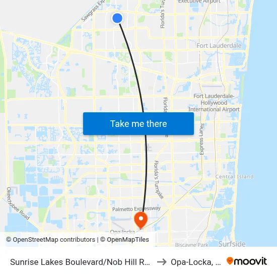 Sunrise Lakes Boulevard/Nob Hill Road to Opa-Locka, FL map