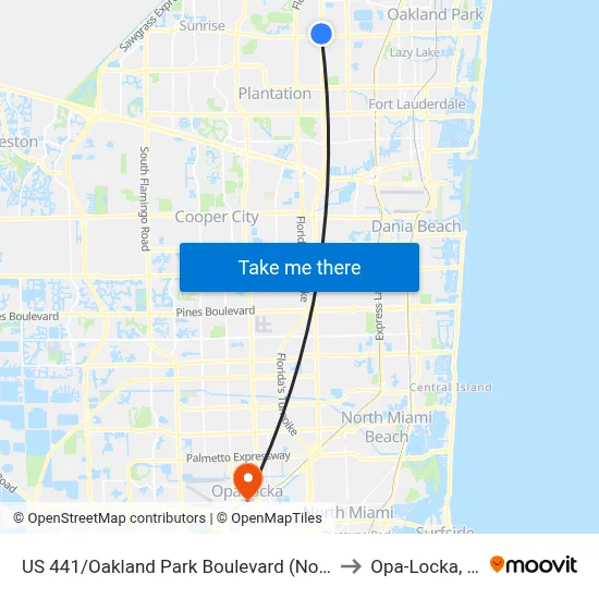 US 441/Oakland Park Boulevard (North) to Opa-Locka, FL map
