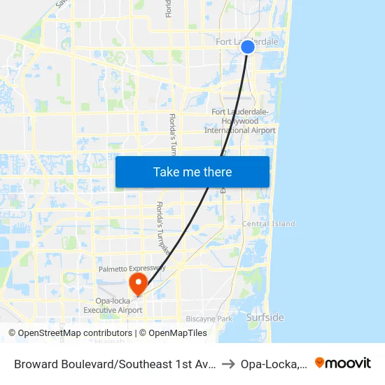 Broward Boulevard/Southeast 1st Avenue to Opa-Locka, FL map