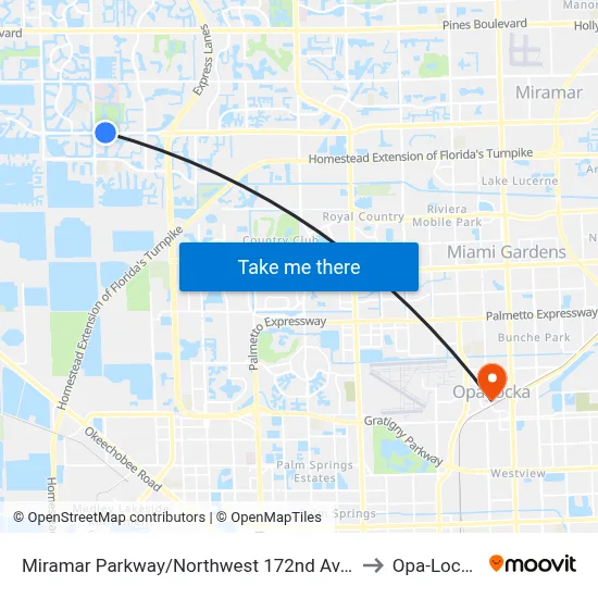 Miramar Parkway/Northwest 172nd Avenue - (Target) to Opa-Locka, FL map