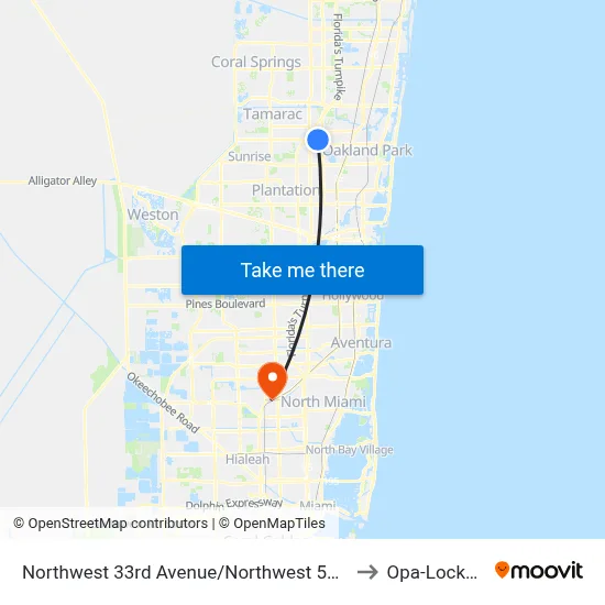 Northwest 33rd Avenue/Northwest 55th Street to Opa-Locka, FL map
