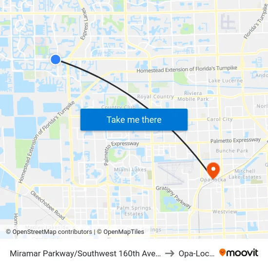 Miramar Parkway/Southwest 160th Avenue - (Dykes Road) to Opa-Locka, FL map