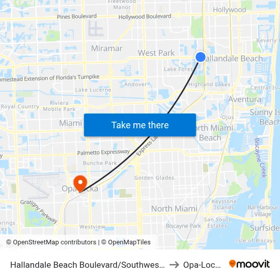 Hallandale Beach Boulevard/Southwest 31st Avenue to Opa-Locka, FL map