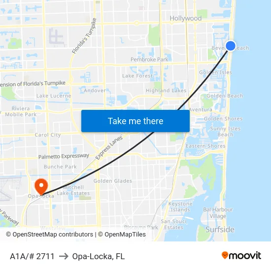A1A/# 2711 to Opa-Locka, FL map