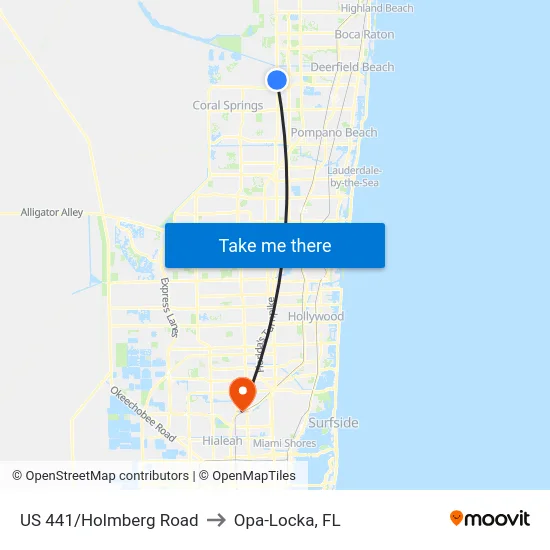 US 441/Holmberg Road to Opa-Locka, FL map