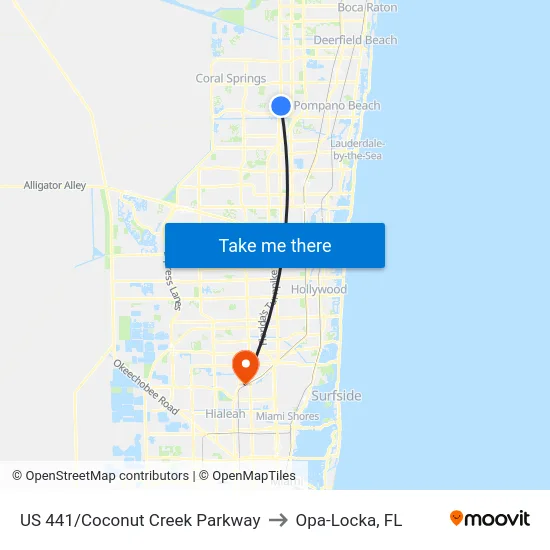 US 441/Coconut Creek Parkway to Opa-Locka, FL map