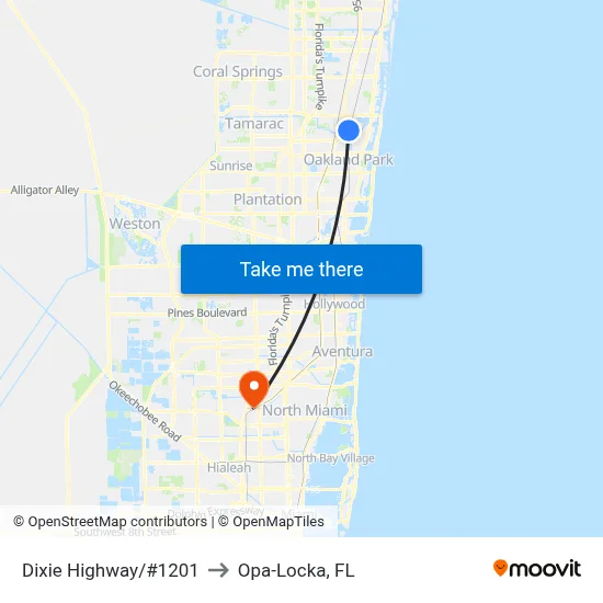 Dixie Highway/#1201 to Opa-Locka, FL map