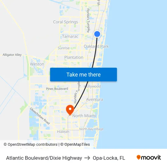 Atlantic Boulevard/Dixie Highway to Opa-Locka, FL map