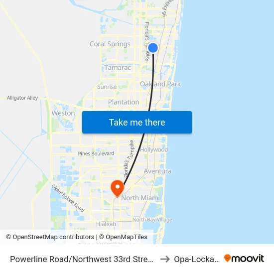 Powerline Road/Northwest 33rd Street South to Opa-Locka, FL map