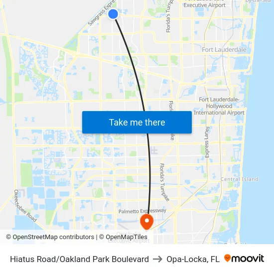 Hiatus Road/Oakland Park Boulevard to Opa-Locka, FL map