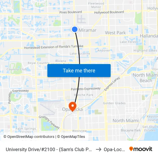 University Drive/#2100 - (Sam's Club Pembroke Road) to Opa-Locka, FL map