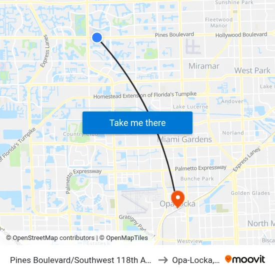 Pines Boulevard/Southwest 118th Avenue to Opa-Locka, FL map