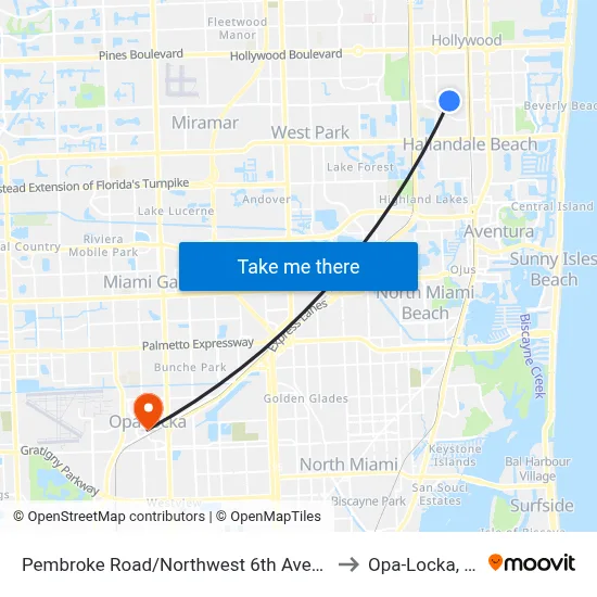 Pembroke Road/Northwest 6th Avenue to Opa-Locka, FL map