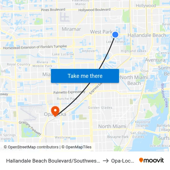 Hallandale Beach Boulevard/Southwest 40th Avenue to Opa-Locka, FL map