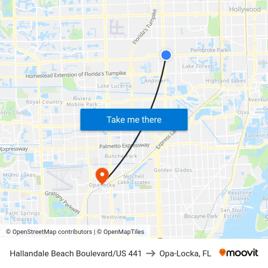 Hallandale Beach Boulevard/US 441 to Opa-Locka, FL map