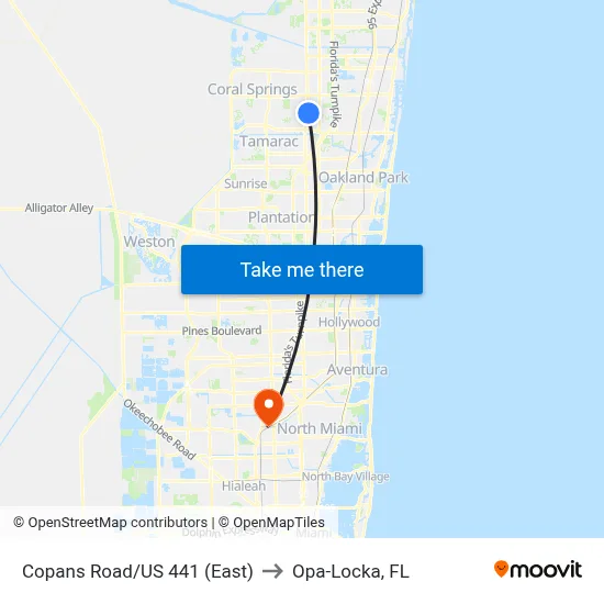 Copans Road/US 441 (East) to Opa-Locka, FL map