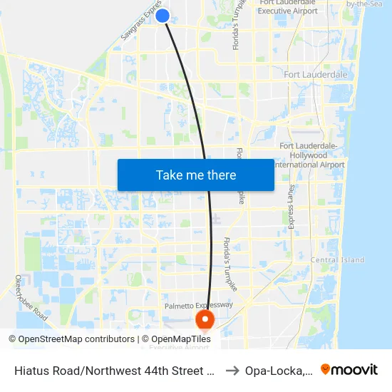 Hiatus Road/Northwest 44th Street South to Opa-Locka, FL map