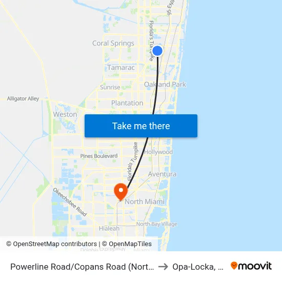 Powerline Road/Copans Road (North) to Opa-Locka, FL map