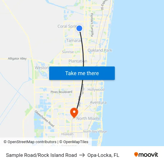 Sample Road/Rock Island Road to Opa-Locka, FL map