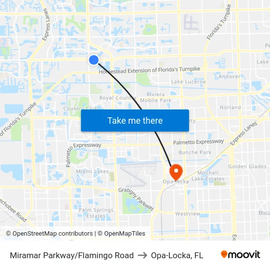 Miramar Parkway/Flamingo Road to Opa-Locka, FL map