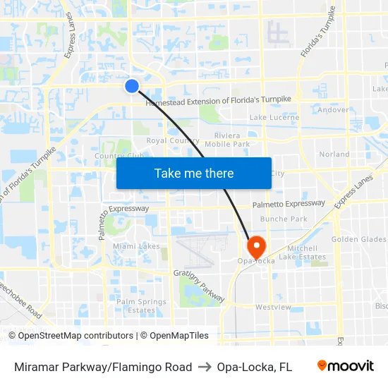 Miramar Parkway/Flamingo Road to Opa-Locka, FL map