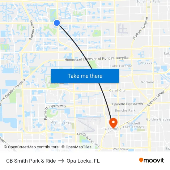 CB Smith Park & Ride to Opa-Locka, FL map