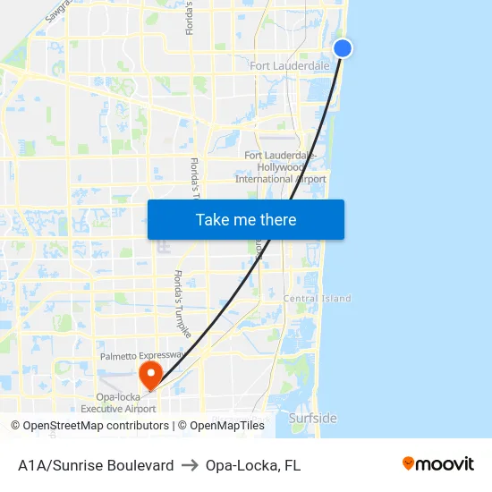 A1A/Sunrise Boulevard to Opa-Locka, FL map