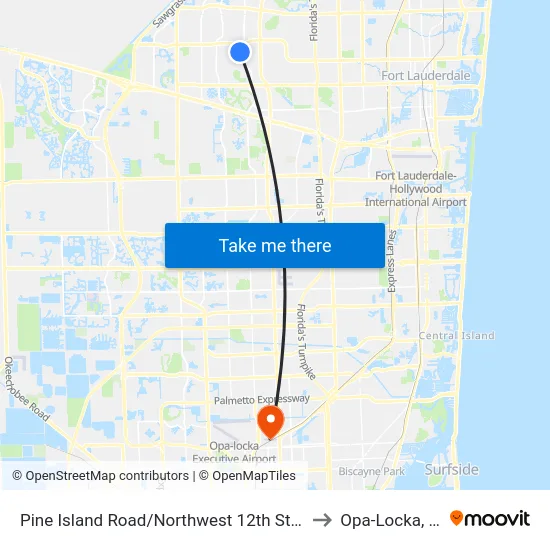 Pine Island Road/Northwest 12th Street to Opa-Locka, FL map