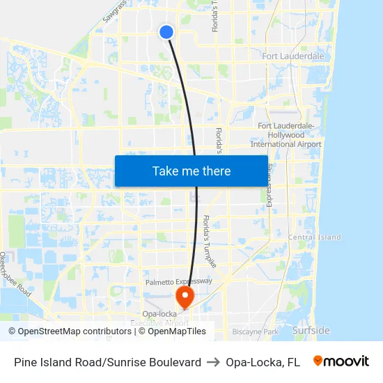 Pine Island Road/Sunrise Boulevard to Opa-Locka, FL map