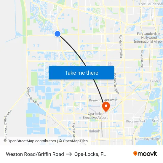 Weston Road/Griffin Road to Opa-Locka, FL map