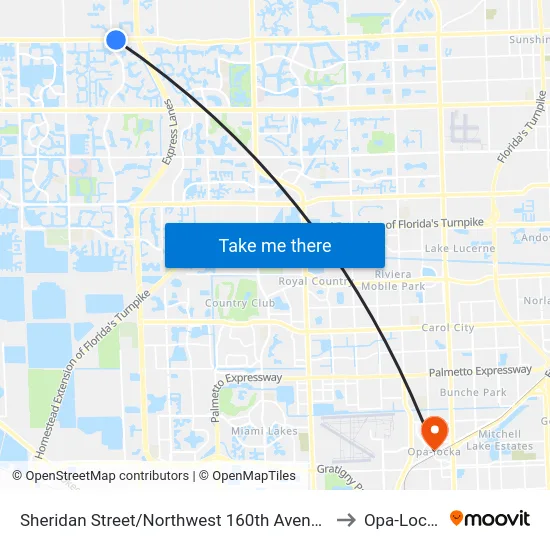Sheridan Street/Northwest 160th Avenue - (Dykes Road) to Opa-Locka, FL map