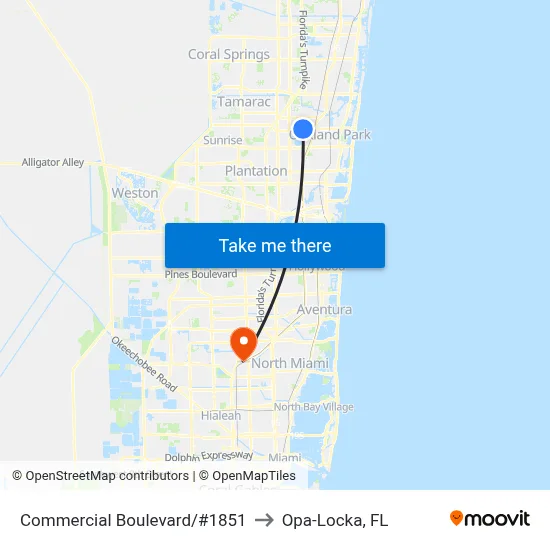 Commercial Boulevard/#1851 to Opa-Locka, FL map