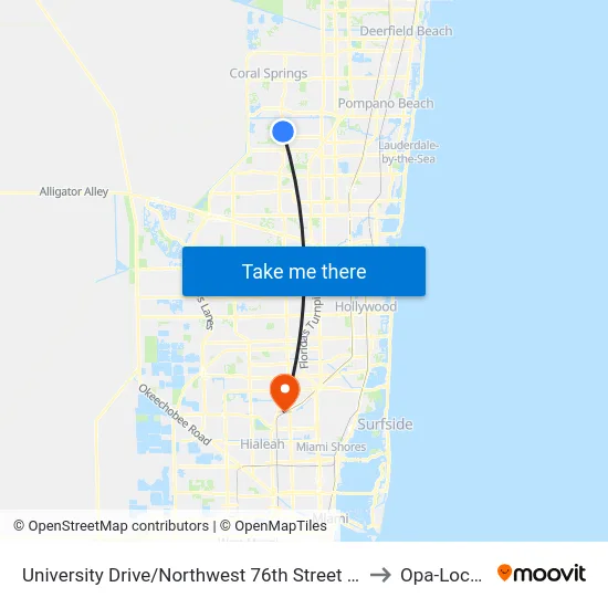 University Drive/Northwest 76th Street (Tamarac Park) to Opa-Locka, FL map