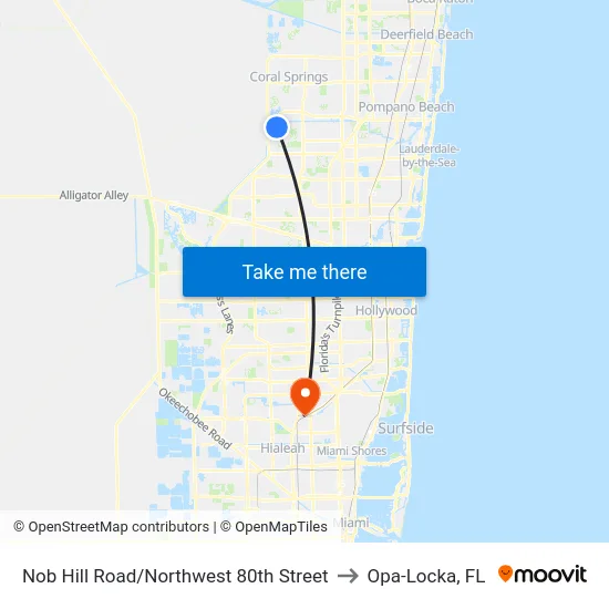 Nob Hill Road/Northwest 80th Street to Opa-Locka, FL map